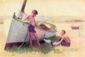 Two Boys by a Boat Near Cape May naturalistic Thomas Pollock Anshutz